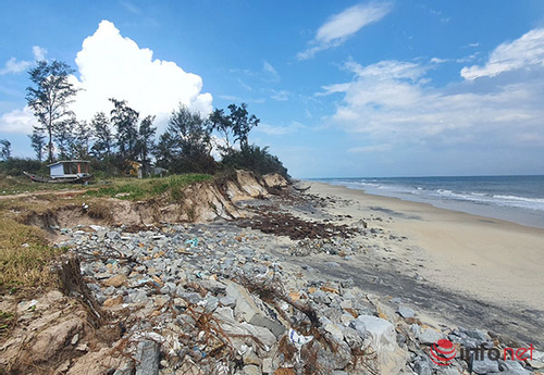 Huế: Cắm biển cảnh báo bờ biển bị sạt lở, cát tràn vào khu sản xuất nông nghiệp