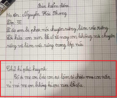 Cậu bé lớp 3 viết bản kiểm điểm, đọc tới dòng chữ ký phụ huynh thì dân mạng ‘cười lăn’