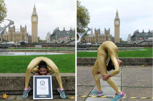 Đi bộ trong tư thế người uốn dẻo, cô gái 14 tuổi lập kỷ lục thế giới