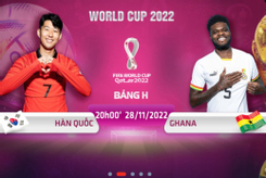 Địa chỉ xem trực tiếp World Cup 2022, Hàn Quốc vs Ghana, 20h00 ngày 28/11