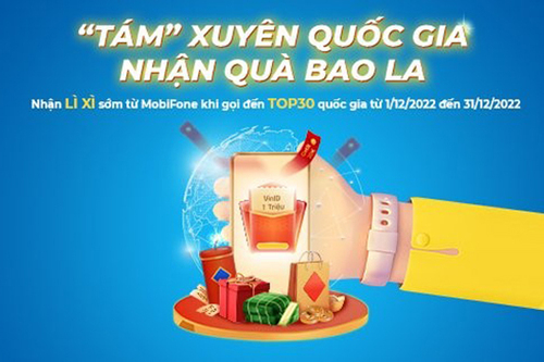Gọi MobiFone quốc tế, nhận giftcode mua sắm trị giá đến 1 triệu đồng