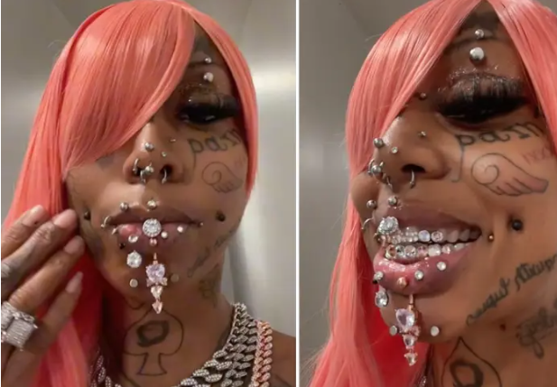 Cô gái trẻ đeo 29 khuyên, hình xăm khắp khuôn mặt gây sốc