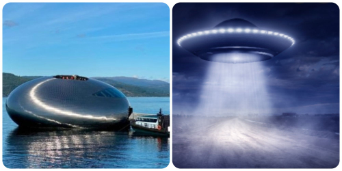 Tòa nhà hình UFO kỳ lạ xuất hiện trên hồ nước ở Na Uy