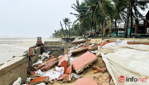 Quảng Nam: Bờ kè biển Cửa Đại vừa gia cố trước bão lại bị sóng đánh tan tác, sạt lở nặng