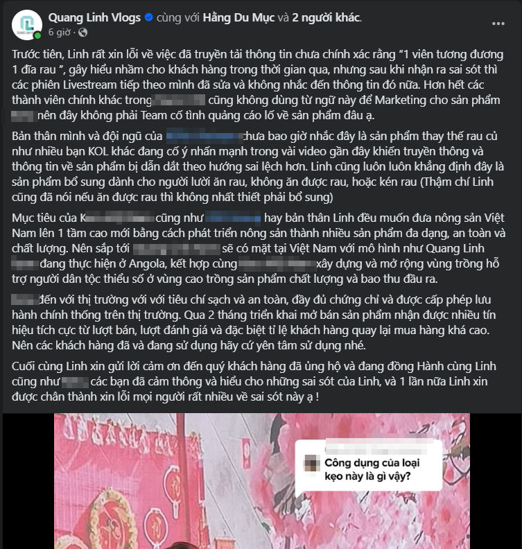 Mới đầu năm Quang Linh Vlog bị bóc quảng cáo lố chính chủ phải xin lỗi gấp