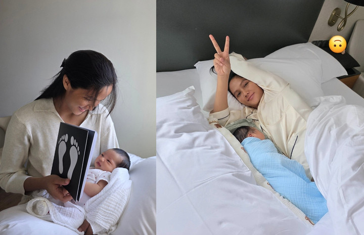 Nàng hậu bỡ ngỡ khi lần đầu làm mẹ.