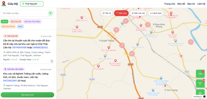 Nền tảng Thongtincuuho.org ra đời trong thời gian rất ngắn. (Ảnh chụp màn hình)