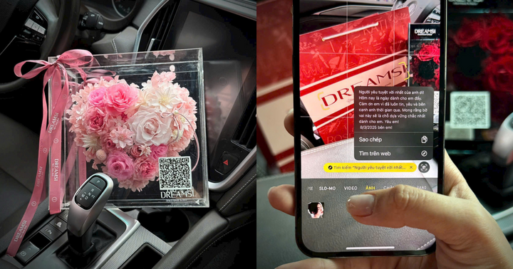 Hoa khô kèm lời chúc được tích hợp qua mã QR Code có giá 1,5 triệu đồng/set.