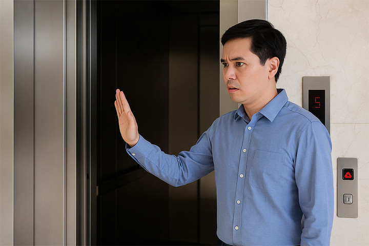 Bạn cần nhận biết các dấu hiệu thang máy có sự cố để tránh bước vào kẻo nguy hiểm. (Ảnh: AI)