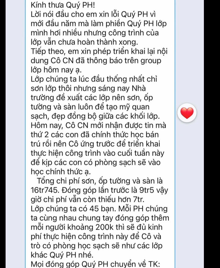 Hiệu trưởng lên tiếng về những tin nhắn giáo viên của trường vận động phụ huynh đóng góp - Ảnh 1.