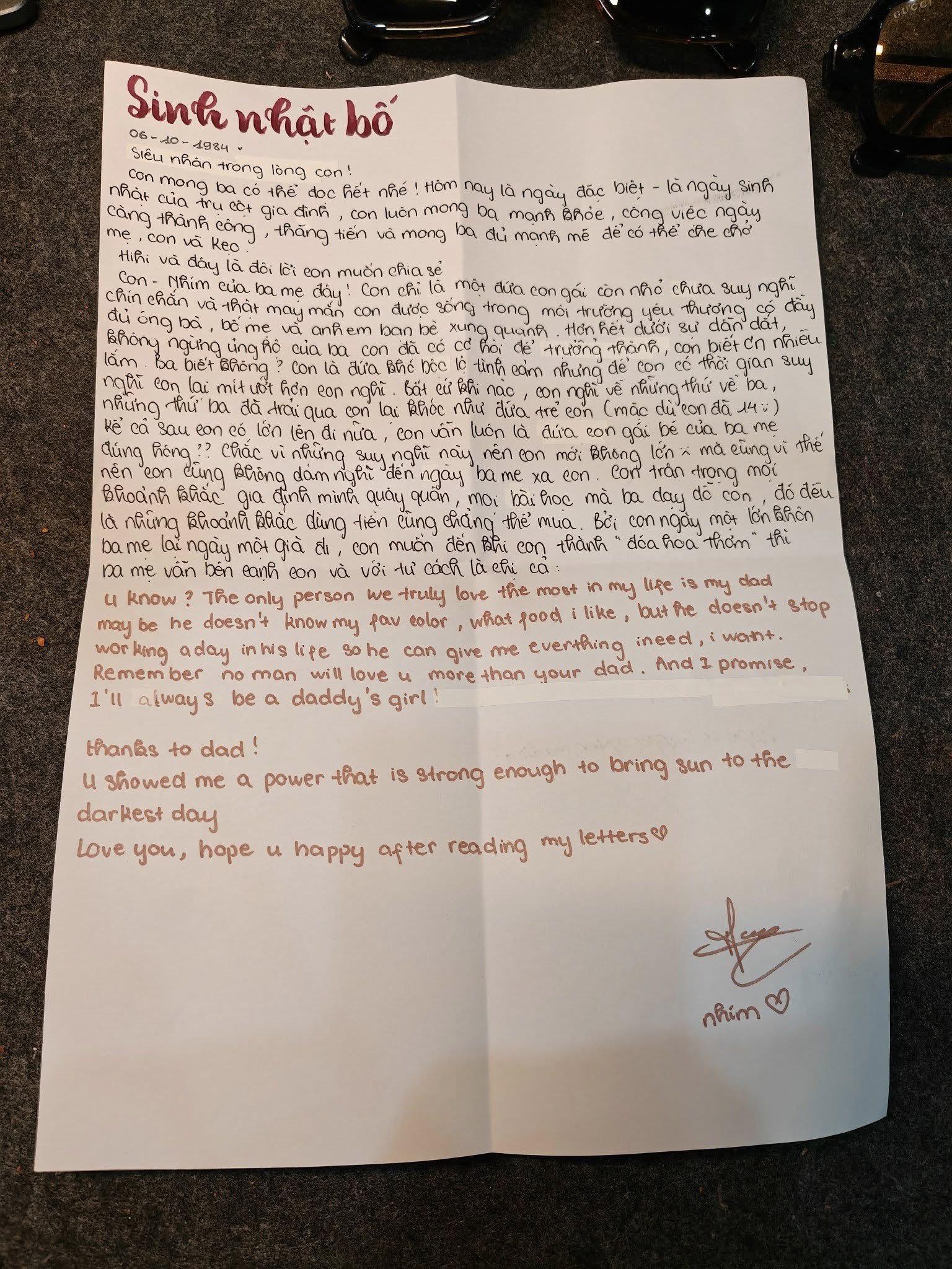 Con gái Hồng Đăng gây chú ý với bức thư tay gửi bố nhân dịp sinh nhật - Ảnh 3.