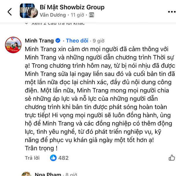 Giữa tranh cãi 'nói nhịu' trong bản tin Thời sự 19h, BTV Minh Trang lên tiếng - Ảnh 2.