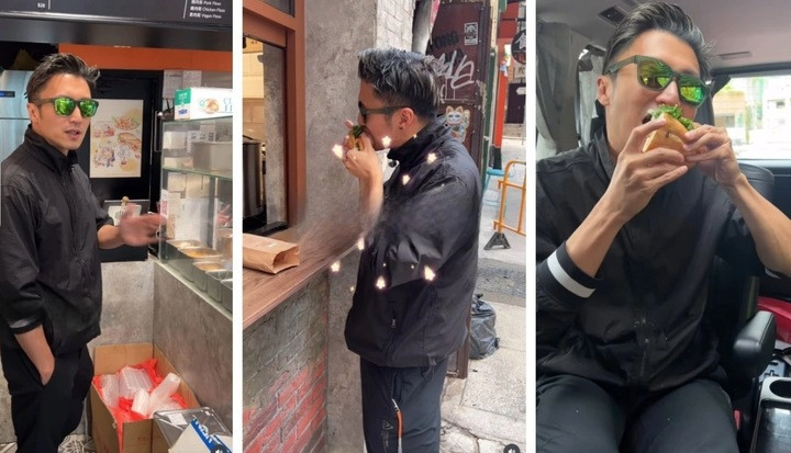 Tạ Đình Phong thích thú trải nghiệm bánh mì Việt Nam.