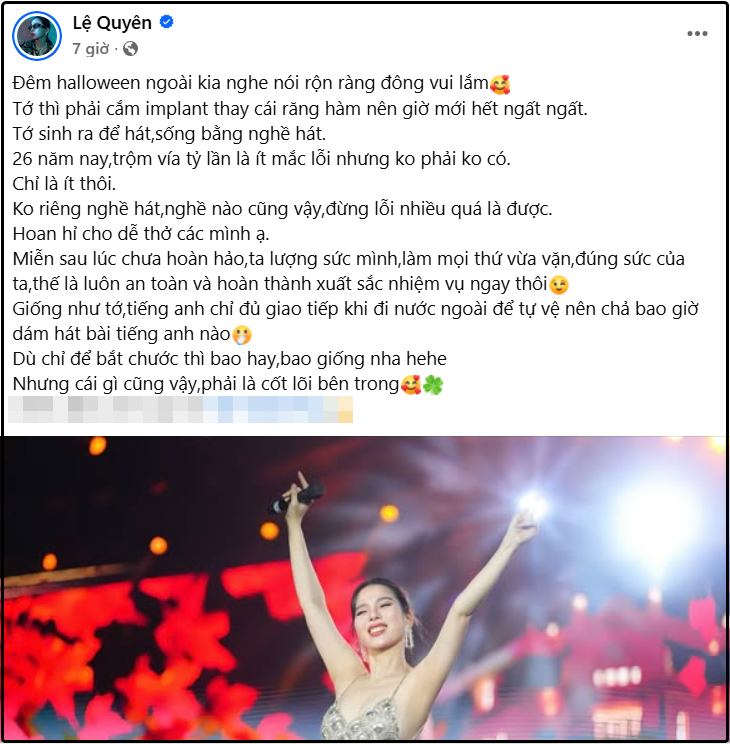Lệ Quyên đăng bài ẩn ý sau khi Hà Hồ gặp sự cố hát chênh phô lệch tông