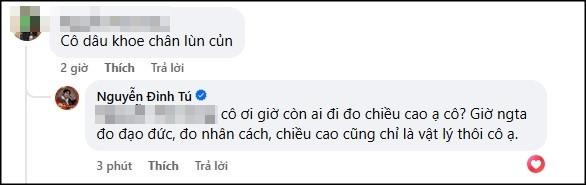 Đình Tú đáp trả khi bà xã Ngọc Huyền bị chê lùn chân ngắn