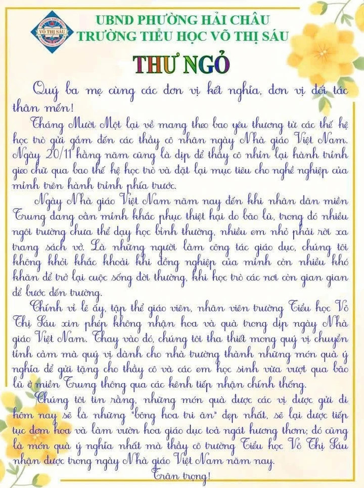 Thư ngỏ khiến nhiều phụ huynh xúc động.