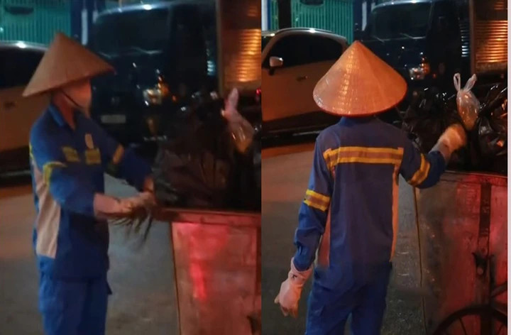 Bức ảnh đính kèm trong bài đăng về nữ công nhân vệ sinh môi trường của tác giả. (Ảnh: Dáng nghề)