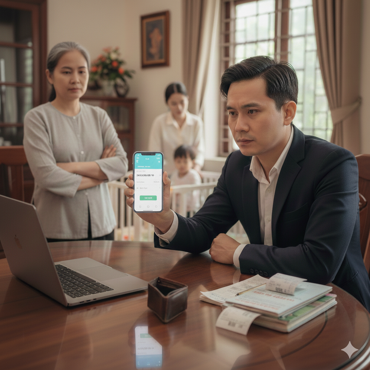 Vợ không thích quản lý chi tiêu, tôi phải đưa hết tiền cho mẹ vợ giữ. (Ảnh minh họa AI)