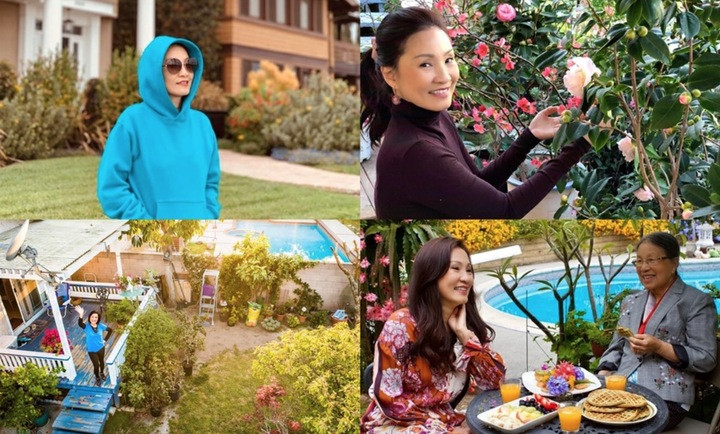 Hồng Đào sống cùng mẹ và các con trong biệt thự rộng lớn ở Mỹ.