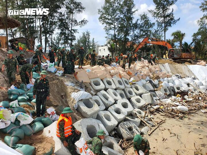 Rất nhiều khối bêtông được đúc sẵn đã được tập kết tại bờ biển Hội An để phục vụ cho việc gia cố.