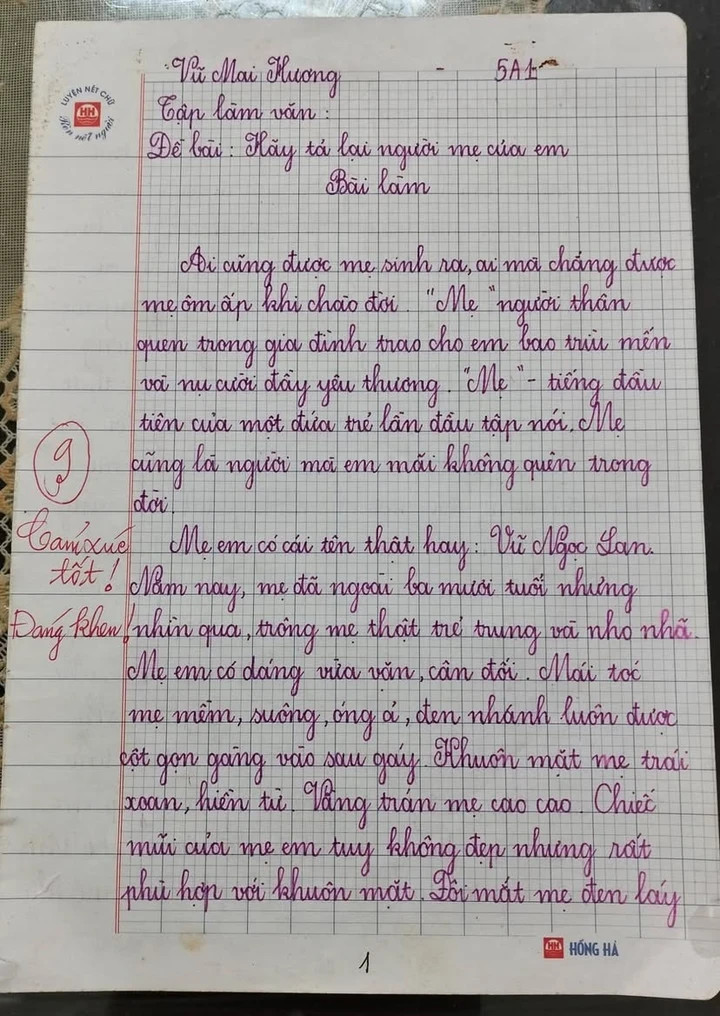 Bài văn tả mẹ đạt 9 điểm gây 'sốt' mạng, tinh tế nhất là lời phê của giáo viên - 1