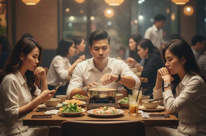 Nhiều người lần nào hẹn đi ăn muộn cả tiếng, khiến bạn bè chờ dài cổ. (Ảnh minh họa: AI)