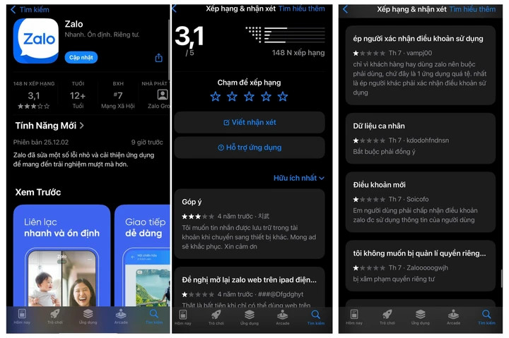 Đánh giá 1 sao và bình luận của người dùng trên App store. (Ảnh: MH)