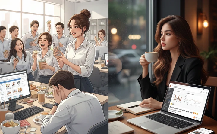 Đồng nghiệp luôn ồn ào, làm màu trên mạng khiến năng suất của đội nhóm thụt lùi. (Ảnh minh họa: AI)