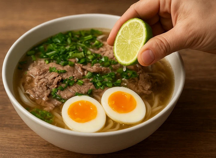 Người dùng mạng lan truyền công thức vắt phần tư quả chanh vào tô nạm gầu kèm trứng giúp khỏe mạnh. (Ảnh minh hoạ)