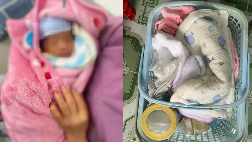 Bé trai sơ sinh bị bỏ rơi trước cửa nhà dân kèm theo tờ giấy viết tay- Ảnh 1.