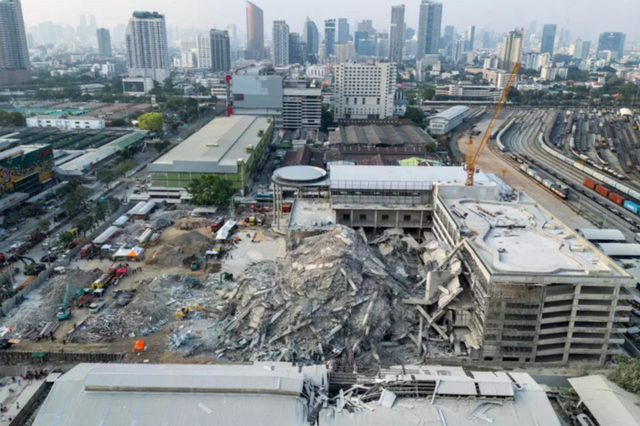 Hiện trường tòa nhà ở Bangkok sụp đổ do ảnh hưởng của động đất tại Myanmar. (Ảnh: Getty)