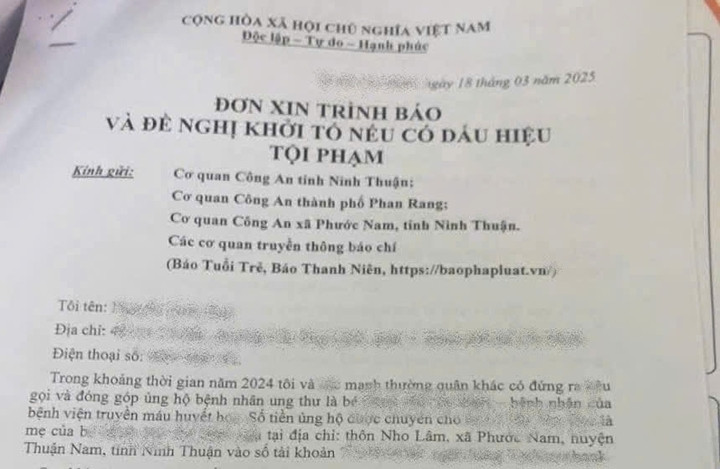 Đơn tố cáo được gửi công an.