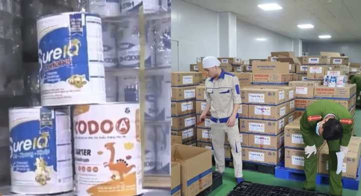 Công an triệt phá đường dây sản xuất, tiêu thụ sữa bột giả quy mô 500 tỷ đồng. (Ảnh: VTV)