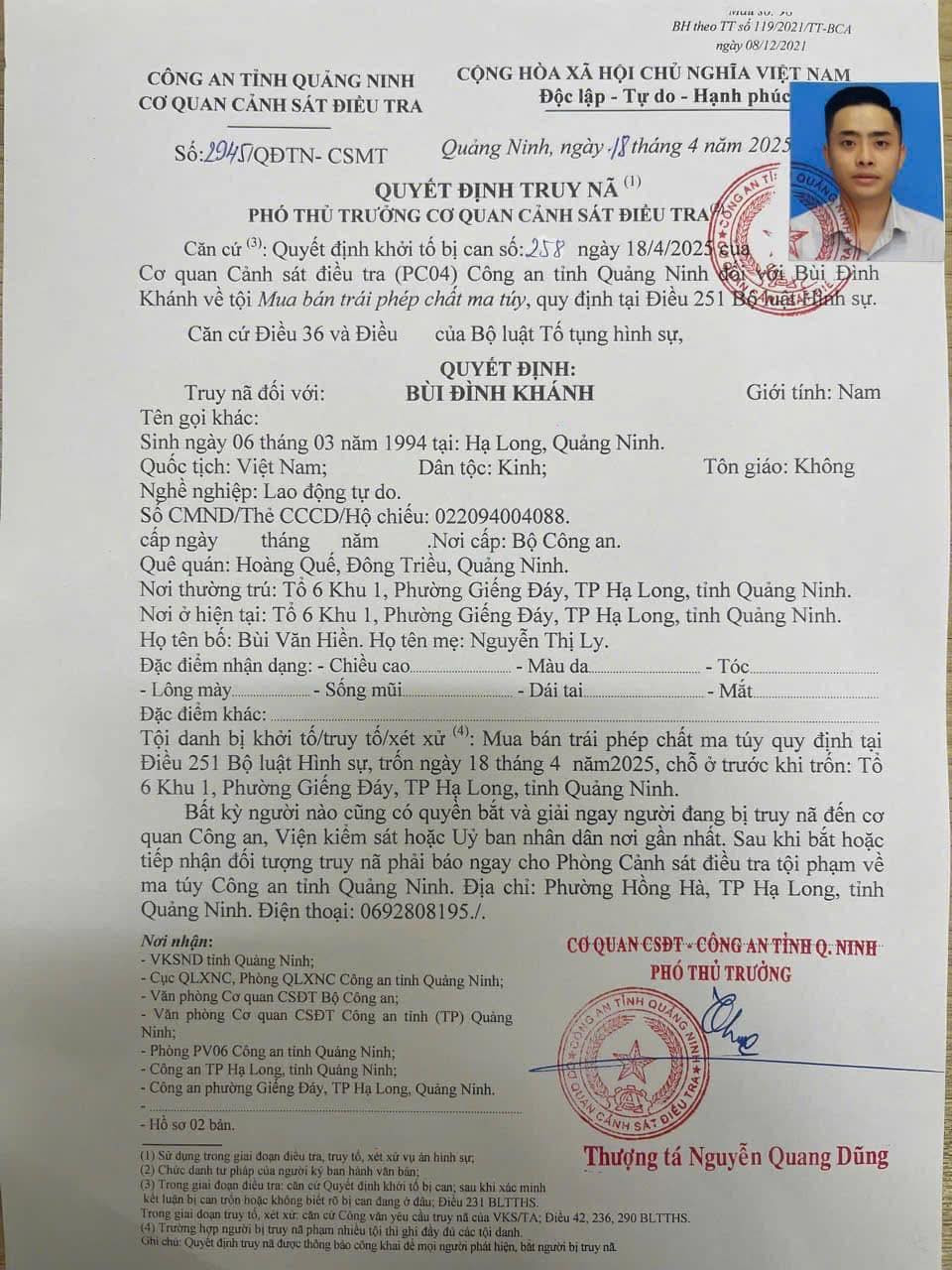 Chân dung Bùi Đình Khánh - Kẻ buôn ma túy trốn chạy qua 5 tỉnh thành sau khi bắn cán bộ công an - Ảnh 1.