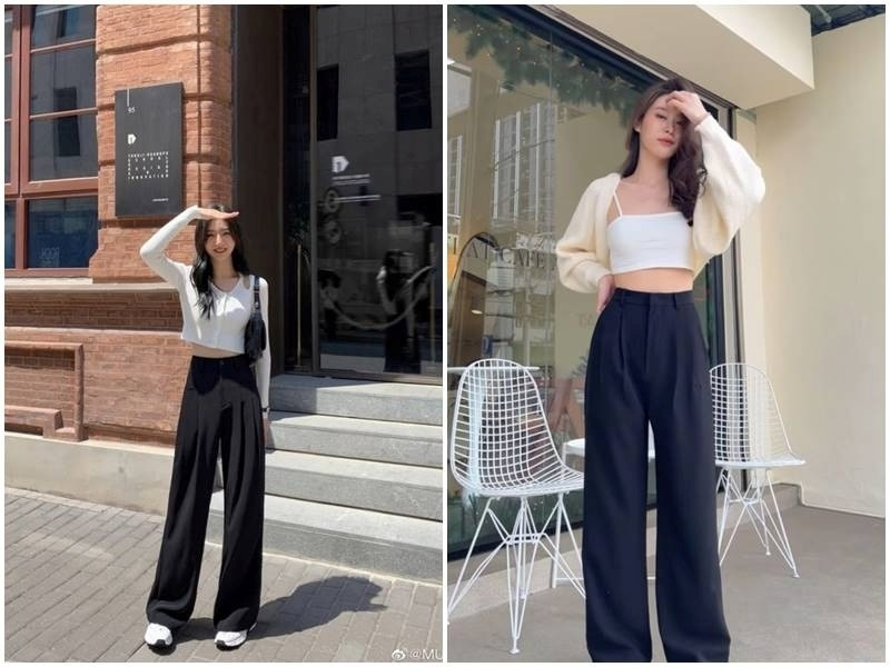 Áo croptop diện cùng quần âu đen sành điệu cho những cô nàng cá tính