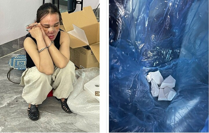 Lò Thị Phương và tang vật vụ án.