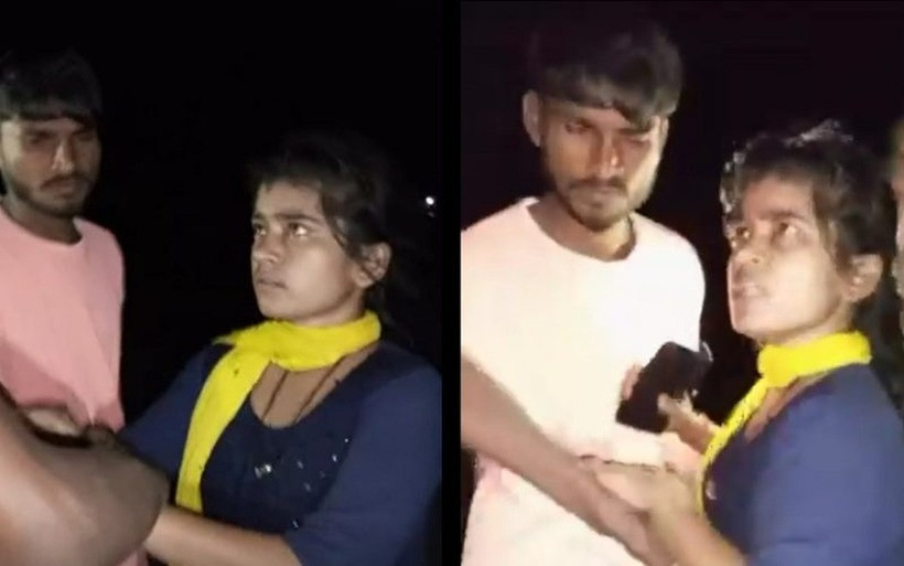 Priti cố chấp bảo vệ người yêu của mình trước các thanh niên làng đang đe dọa đánh anh này. Ảnh: India.