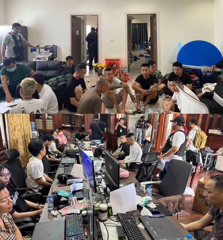 Công an khám sét trụ sở hoạt động của các đối tượng.