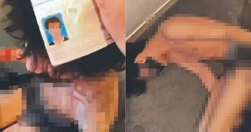 Hình ảnh cậu con trai bị trói tay, miệng dán băng dính đen, bị những kẻ lạ mặt đổ nước vào miệng và đẩy ngã khỏi ghế. Ảnh: China press.