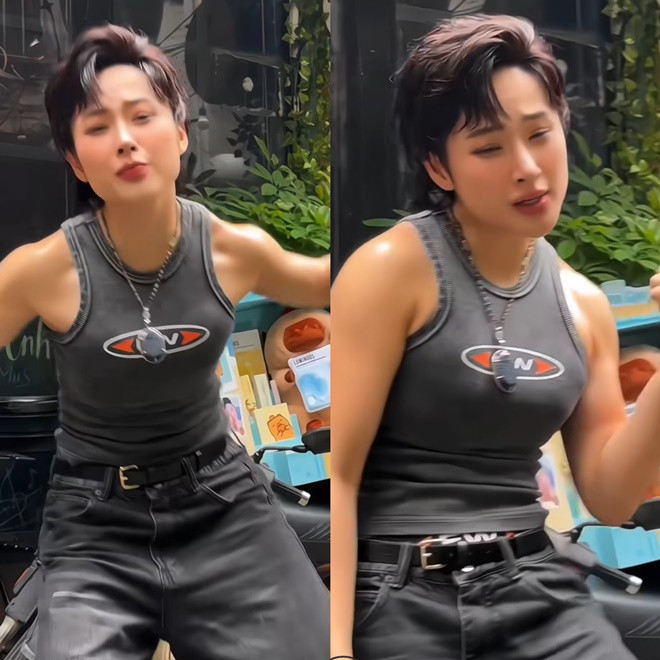 Angela Phương Trinh diện trang phục menwewar sau khi độ body săn chắc