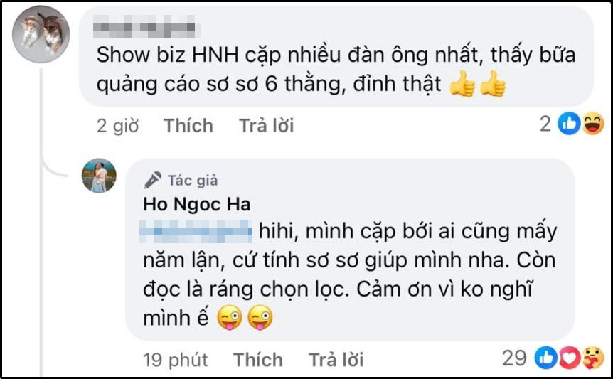 Hồ Ngọc Hà đáp trả việc cặp nhiều đàn ông nhất showbiz