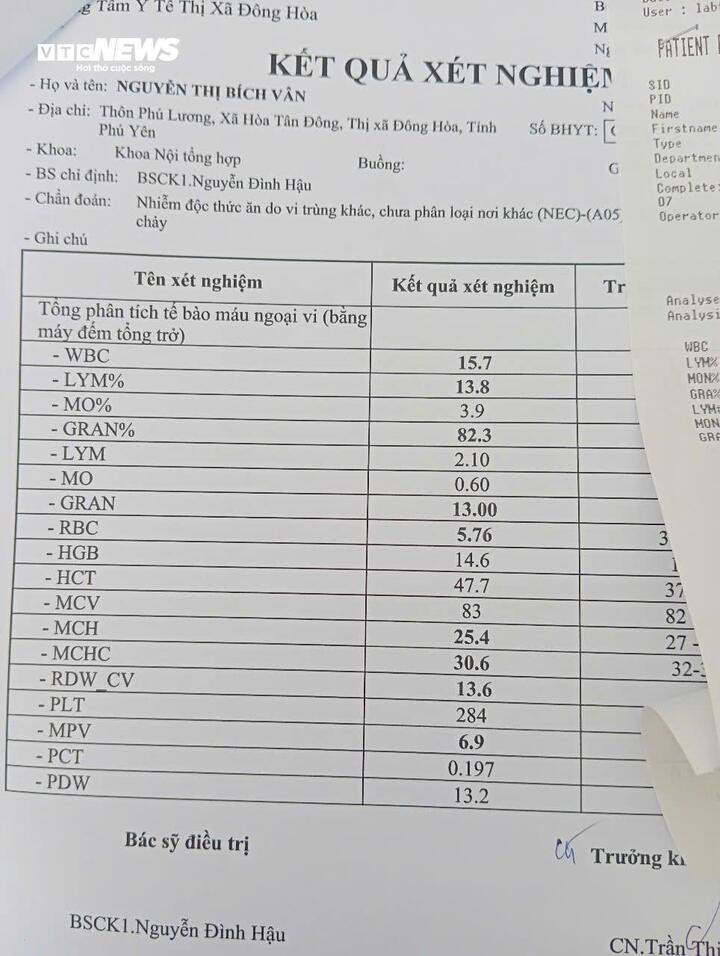 Kết quả xét nghiệm của một bệnh nhân bị ngộ độc sau khi ăn buffet ốc.