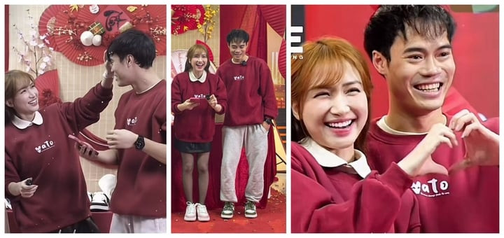 Văn Toàn và Hòa Minzy mặc đồ đôi, cùng diện áo đỏ