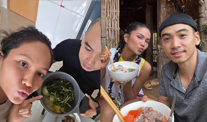 Nàng hậu được chồng chăm sóc, nấu ăn mỗi ngày.