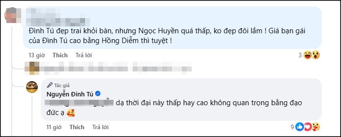 Đình Tú tiếp tục phản pháo khi bà xã bị chê ngoại hình Hồng Diễm cũng bị réo tên