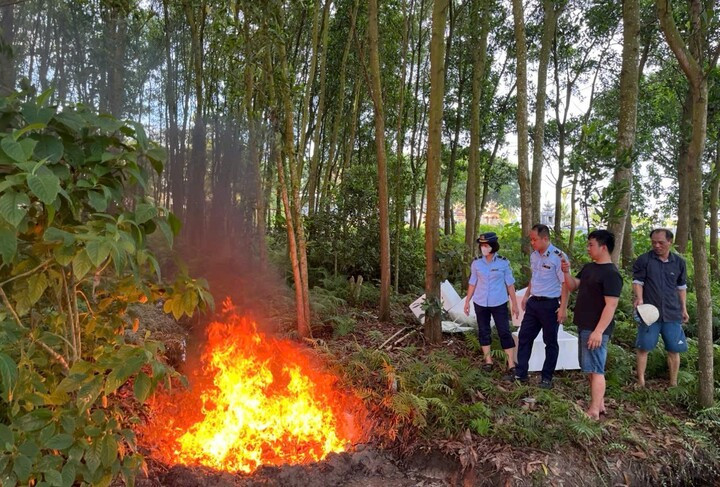 Đội QLTT số 2 giám sát việc tiêu hủy thực phẩm không rõ nguồn gốc. (Ảnh: QLTT)