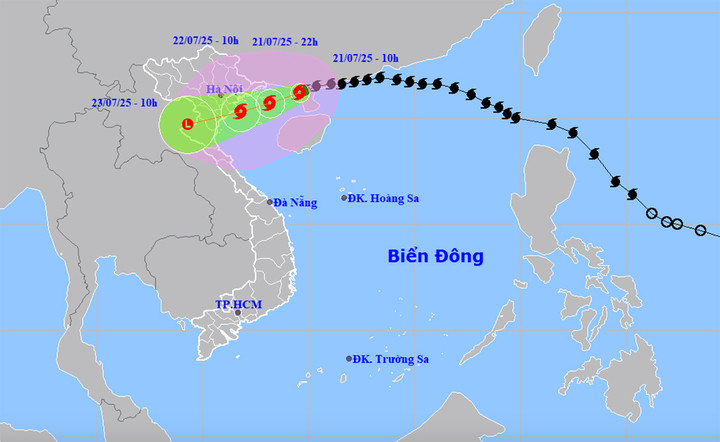 Bản đồ dự báo quỹ đạo và cường độ bão số 3. (Nguồn: NCHMF)