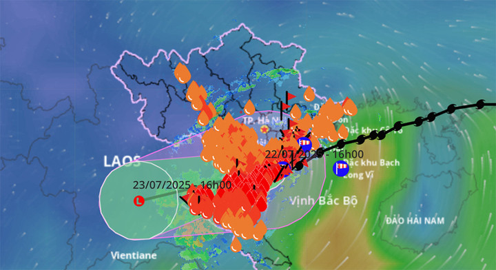 Bão số 3 Wipha sau suy yếu thành áp thấp nhiệt đới ít di chuyển trong những giờ qua. (Nguồn: VNDMS)