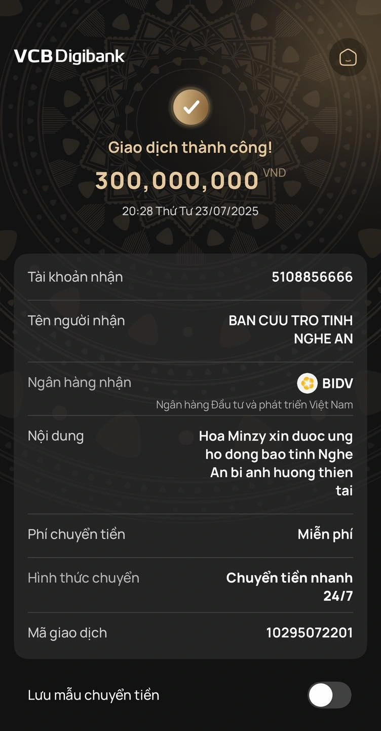 hoa minzy gui 300 trieu dong giup do dong bao nghe an bi lu do bao so 3 gay ra hinh anh 1