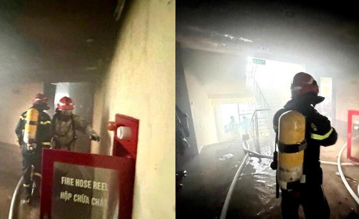 Lực lượng CC&CNCH triển khai họng nước vách tường dập tắt đám cháy